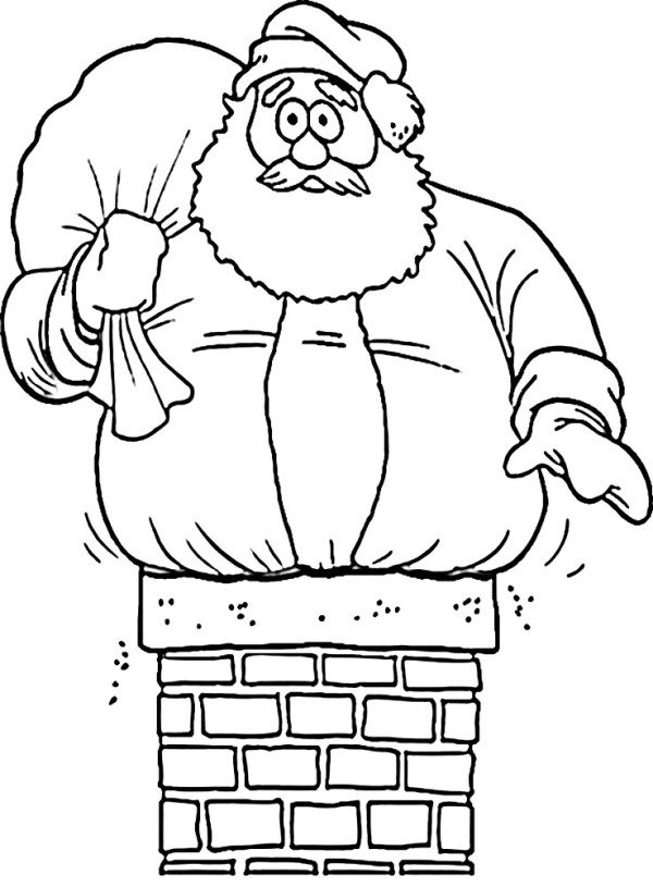 600x815 Santa Stuck On Chimney Christmas Coloring Page