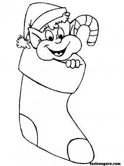 254x338 Printable Coloring Pages Of Christmas Elves In Kids Socks