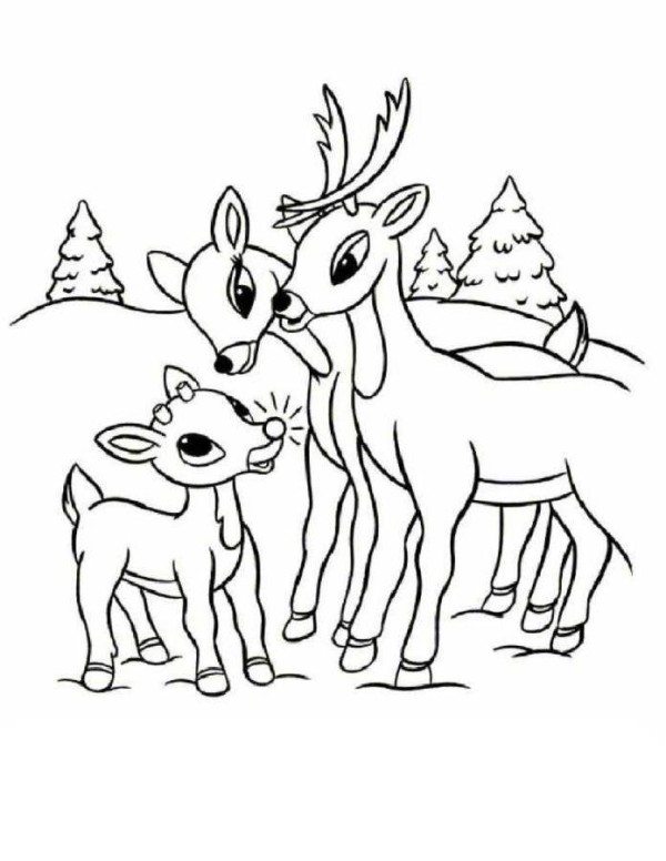 600x776 Rudolph Reindeer And Family Coloring Page
