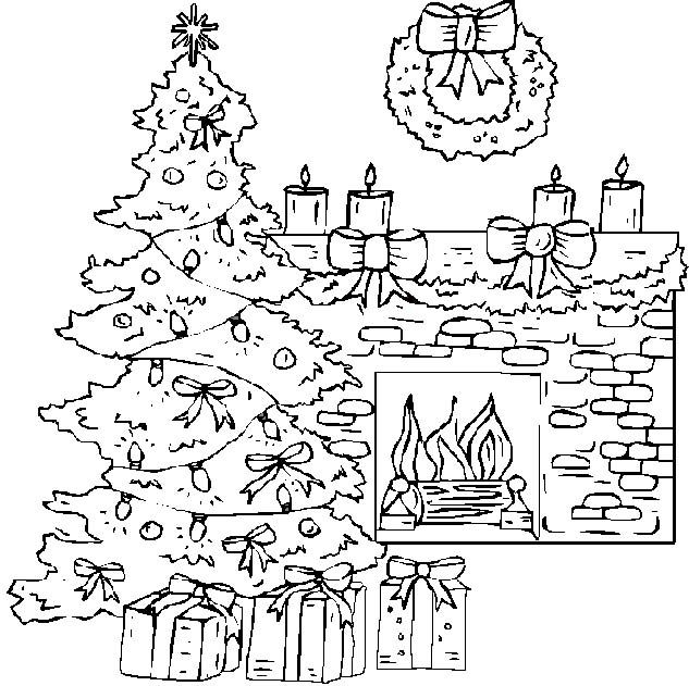 633x631 Fireplace With Christmas Tree Coloring Pages Christmas
