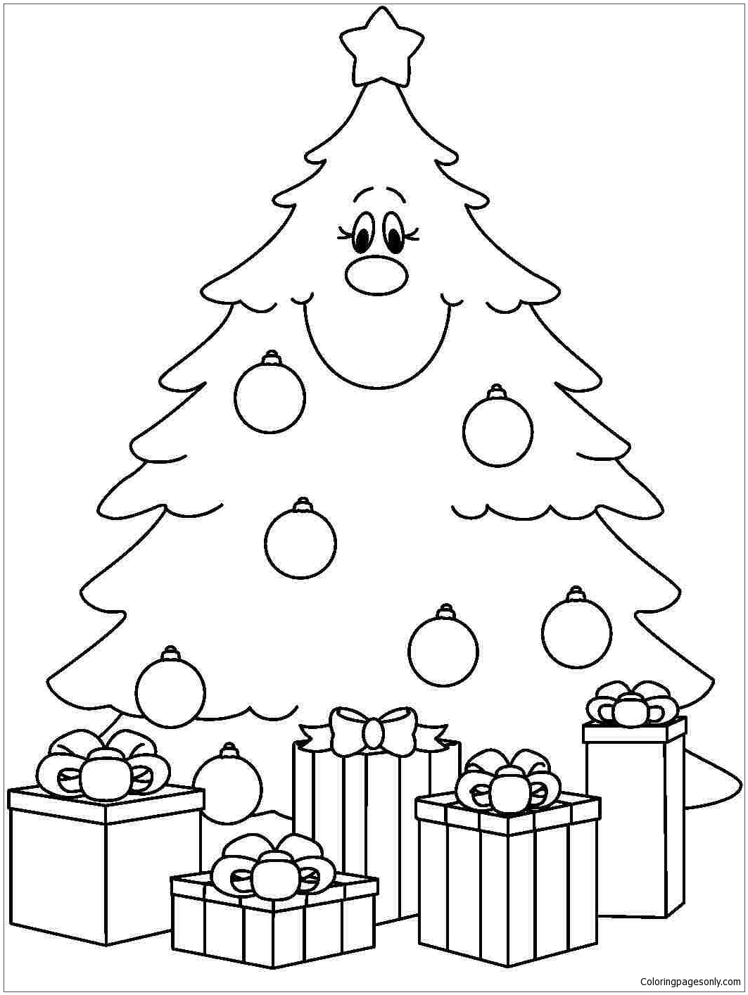 1063x1414 Printable Christmas Tree With Presents Coloring Page Free