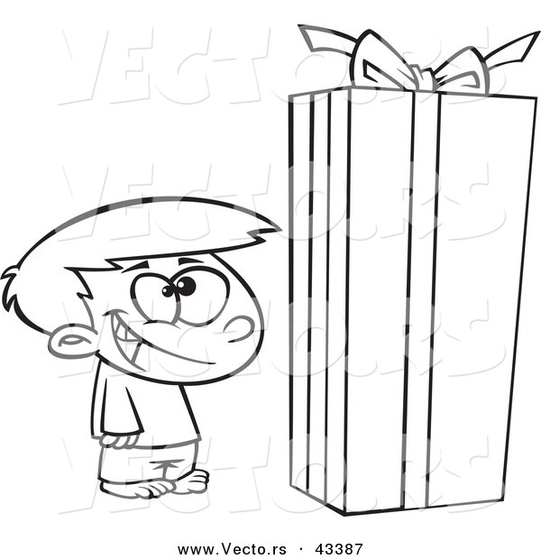 600x620 Vector Of A Happy Cartoon Boy Standing By A Large Christmas Gift