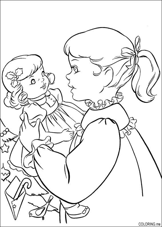 567x794 Coloring Page Christmas Girl And Doll