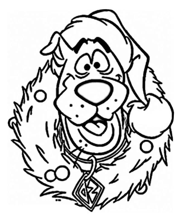 600x738 Scooby Wearing Christmas Wreath Coloring Page Art