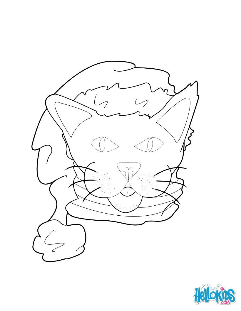 820x1060 Cat With Santa Hat Coloring Pages