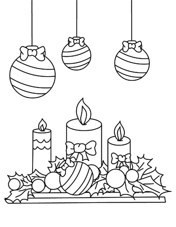600x775 Christmas Candle Under Mistletoe Coloring Pages
