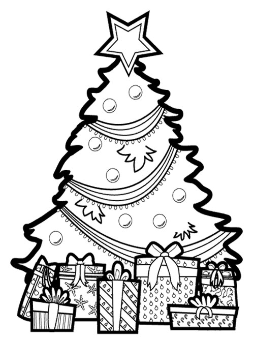 500x673 Christmas Tree With Presents Coloring Pages