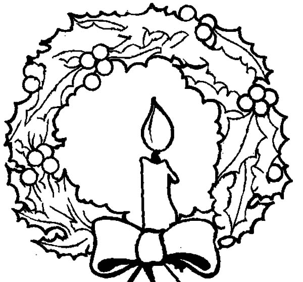 600x558 Christmas Wreath Coloring Pages Christmas Candle And Christmas