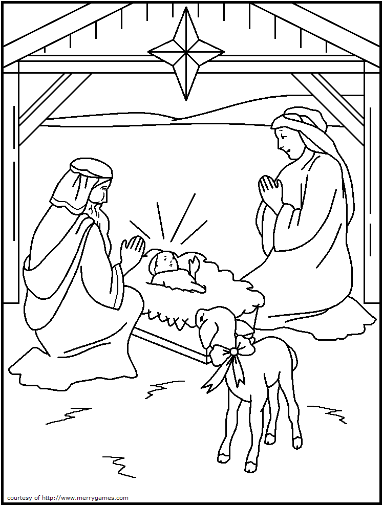 748x989 Cartoon Stable Christmas Coloring Page