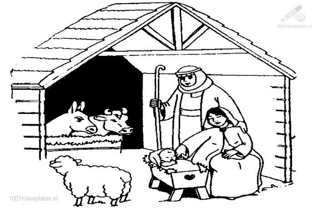1048x697 Coloringpages Christmas Jesus Stable Coloring Page 621494