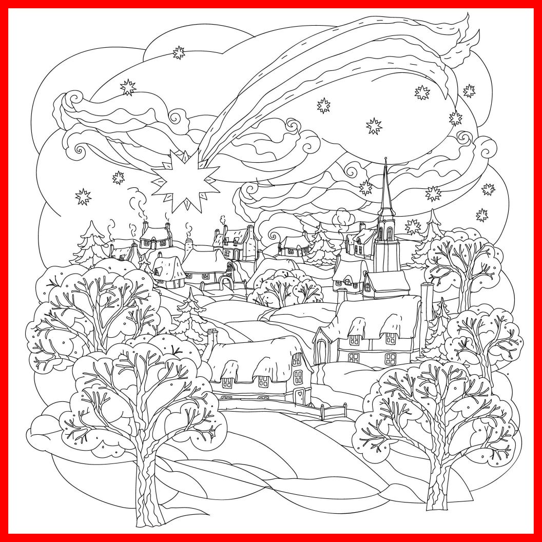 1056x1056 Inspiring Little Town In Winter By Mashabr Christmas Coloring