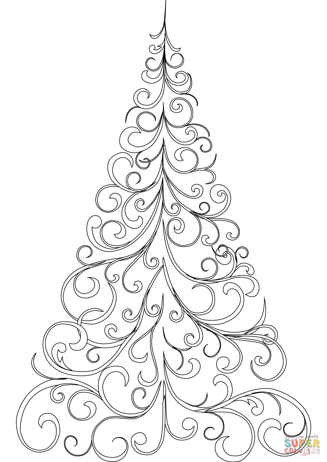 1060x1500 Swirly Christmas Tree Coloring Page Free Printable Pages Inside