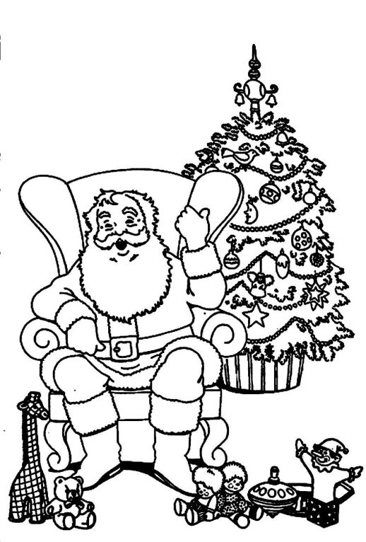 518x766 Santa Claus Relaxes Himself In Front Of Christmas Tree Coloring