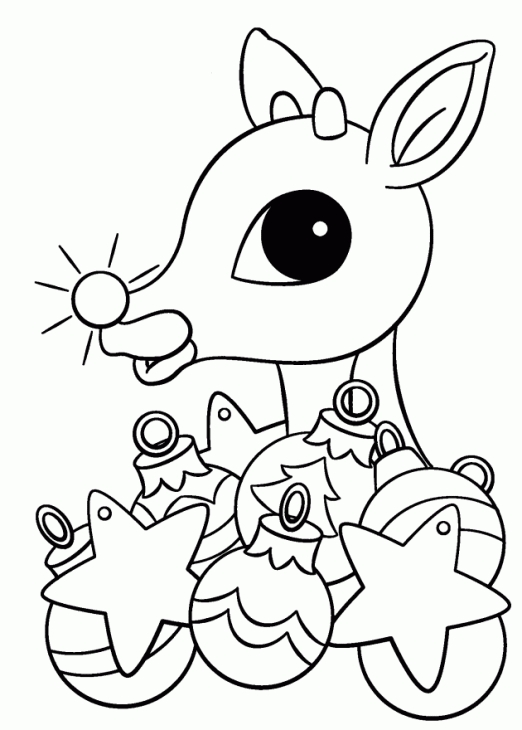 522x730 Rudolph Nose Glowing Red Near Christmas Tree Lights Coloring Page