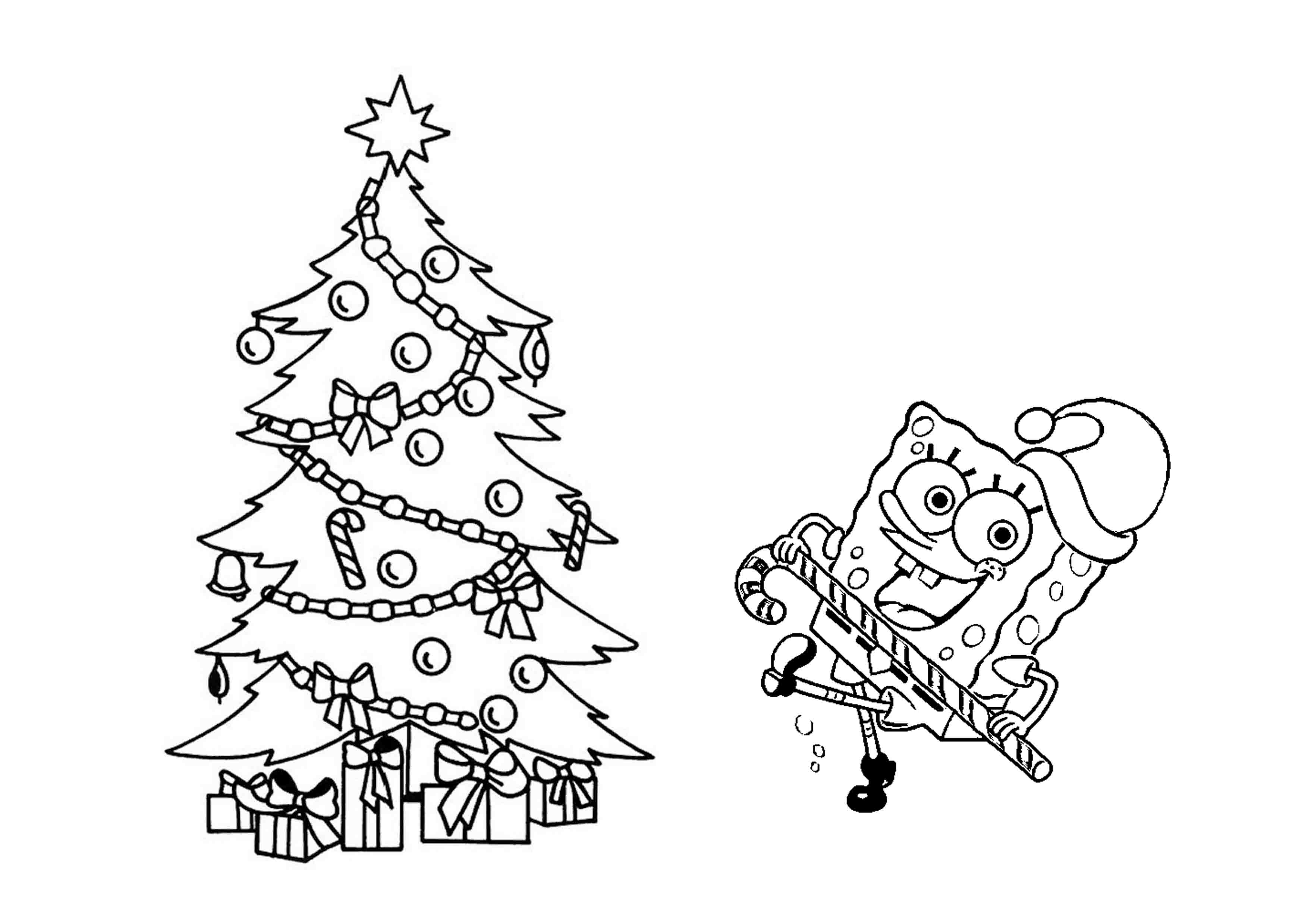 3508x2480 Spongebob Christmas Coloring Pages Tree Printable