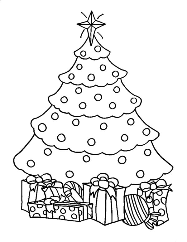 Christmas Tree With Presents Coloring Pages