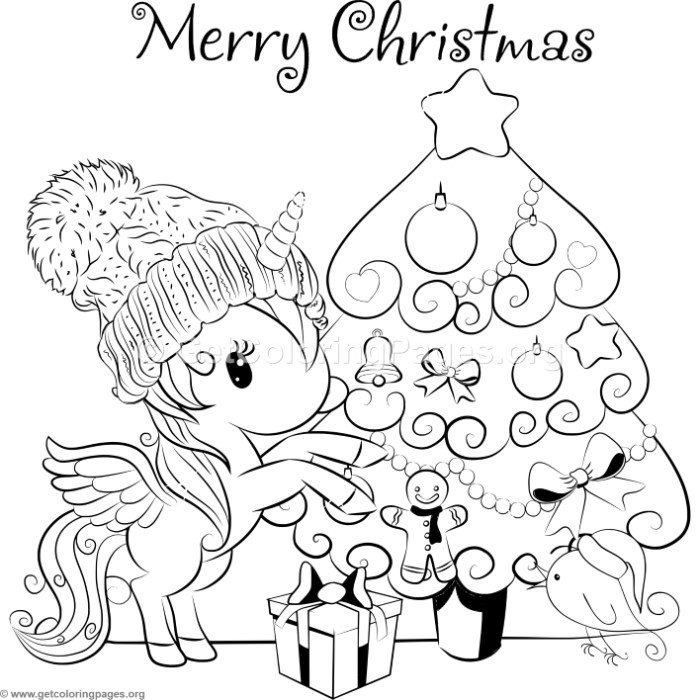 700x700 Cartoon Christmas Tree And Unicorn Coloring Pages