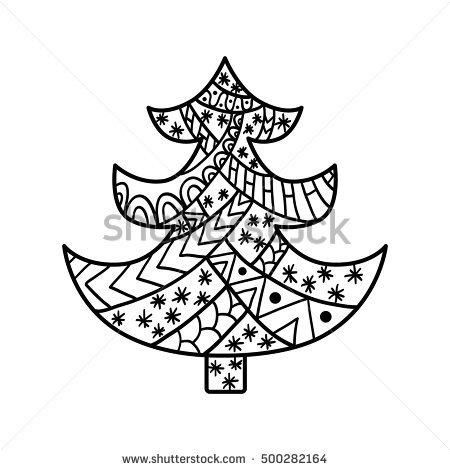 450x470 Christmas Tree. Christmas Card In Zentangle Style For Adult Anti