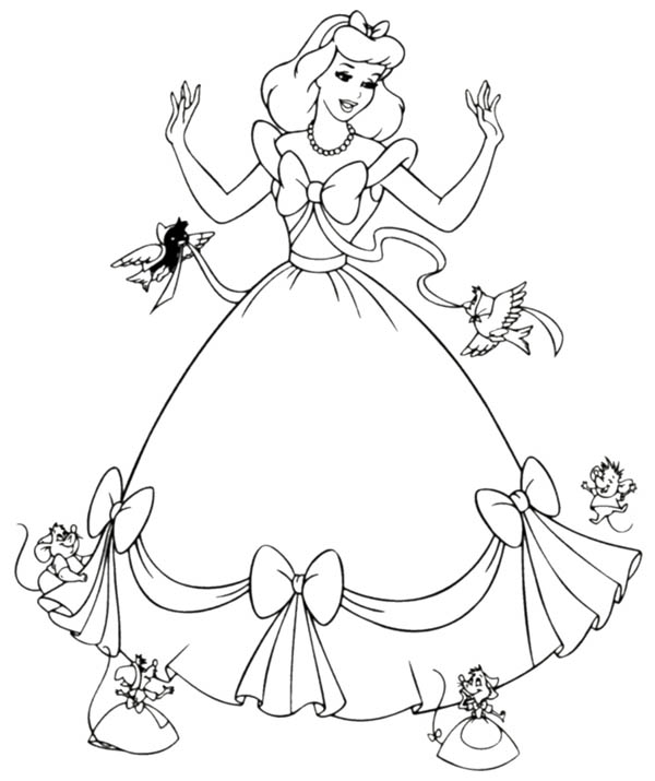 600x715 Cinderella Helped By Her Friends In Cinderella Coloring Page
