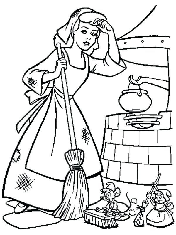 600x800 Cinderella Coloring Cleaning Her House In Coloring Page Cinderella