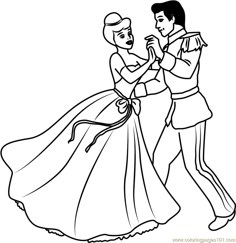 800x826 Disney Best Couple Prince And Cinderella Coloring Page Free