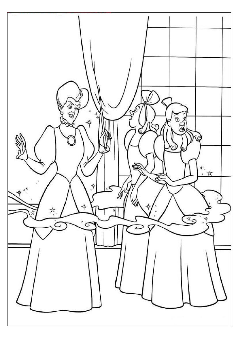 826x1169 Coloring Pages Of Cinderella's Step Mother Doing Magic With Fairy