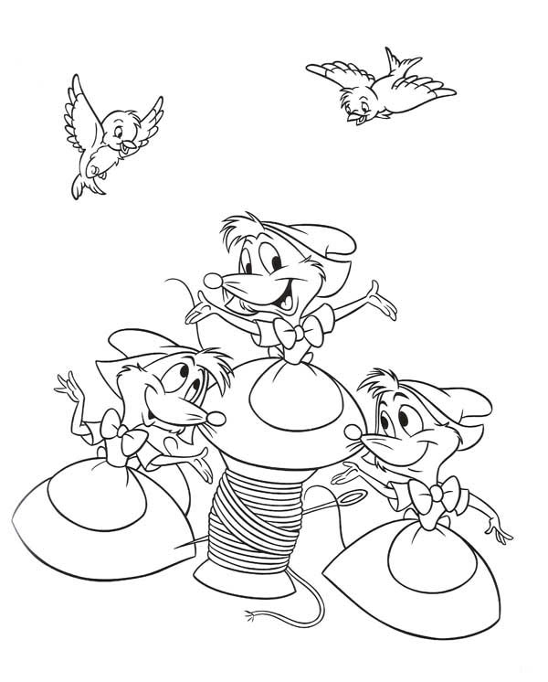 600x746 Cinderella Mice Coloring Pages Three Little Happy Mice