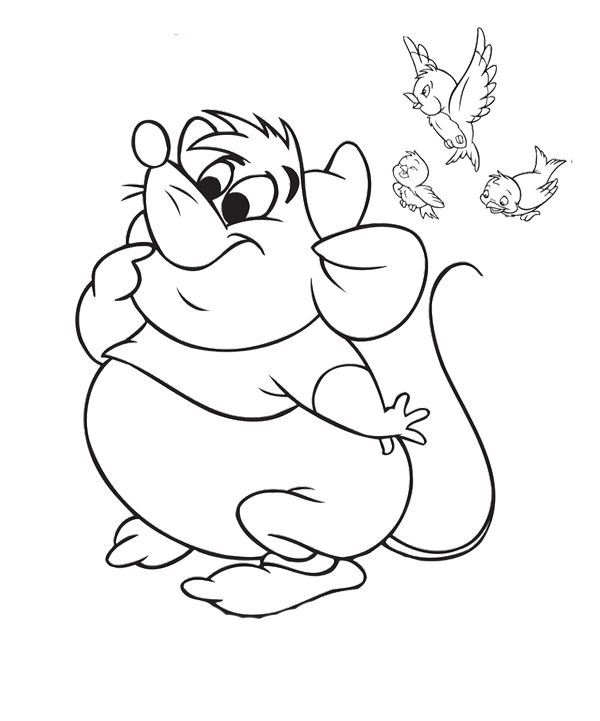 600x721 Cinderella Mice And Bird Coloring Page, Gus Gus Color Disney