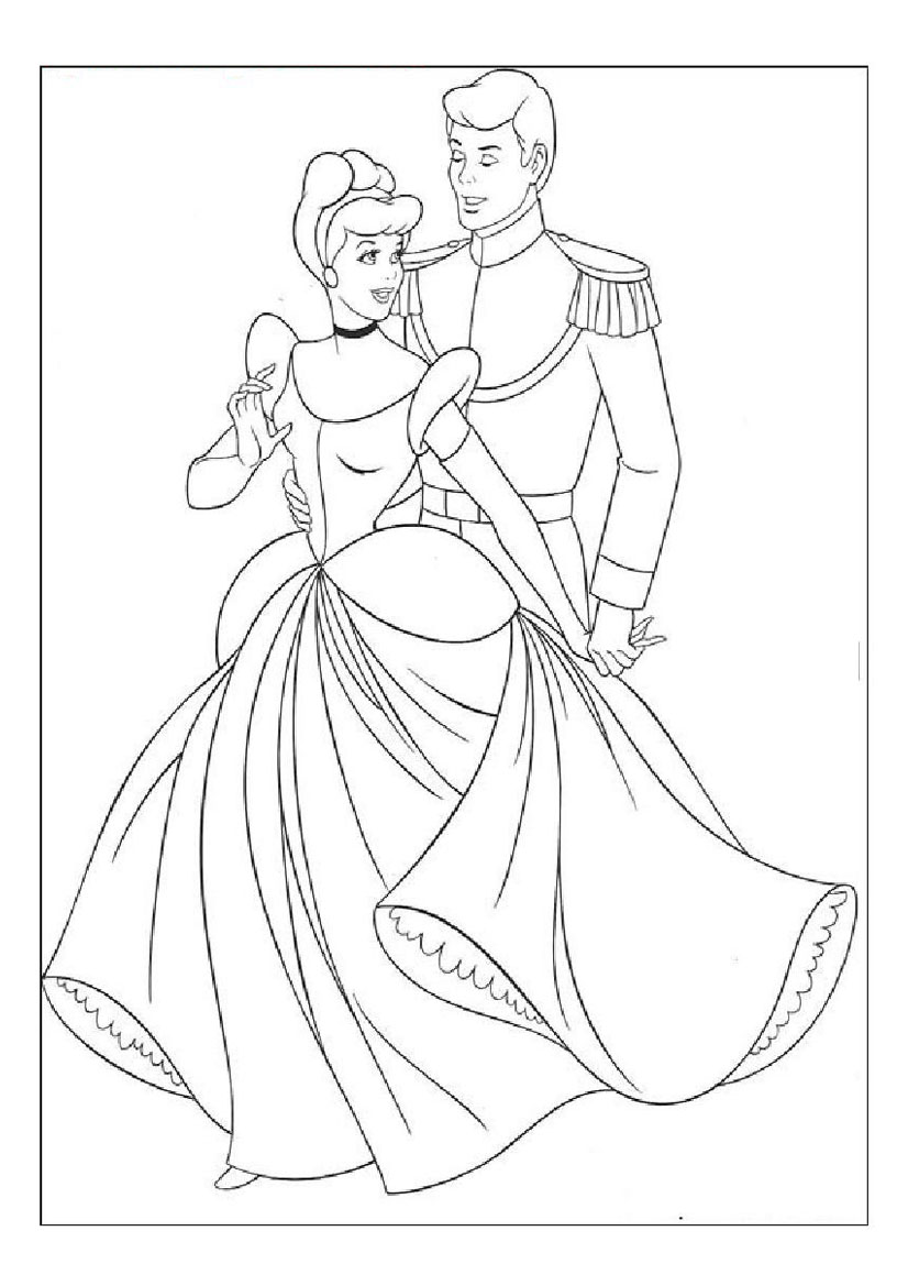 826x1169 Cinderella And Prince Charming Coloring Pages Free Coloring Pages