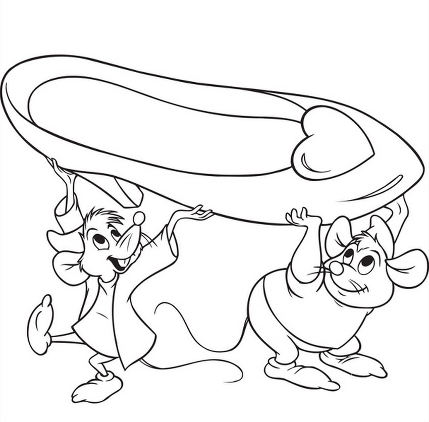 850x836 Mice Lifting The Shoes Coloring Page Cinderella Pages