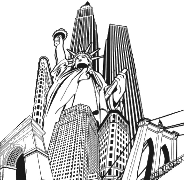 762x743 Adult Coloring Page New York Statue Of Liberty And Buildings 3