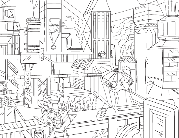 600x464 Cityscape Adult Coloring Page