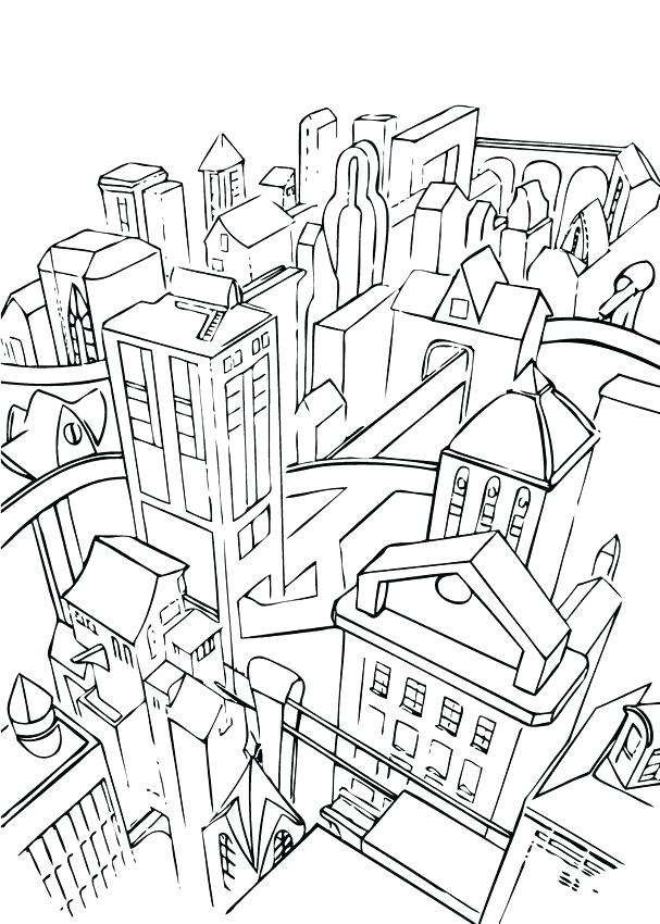 607x850 City Coloring Page Fantasy City Coloring Pages City Skyline