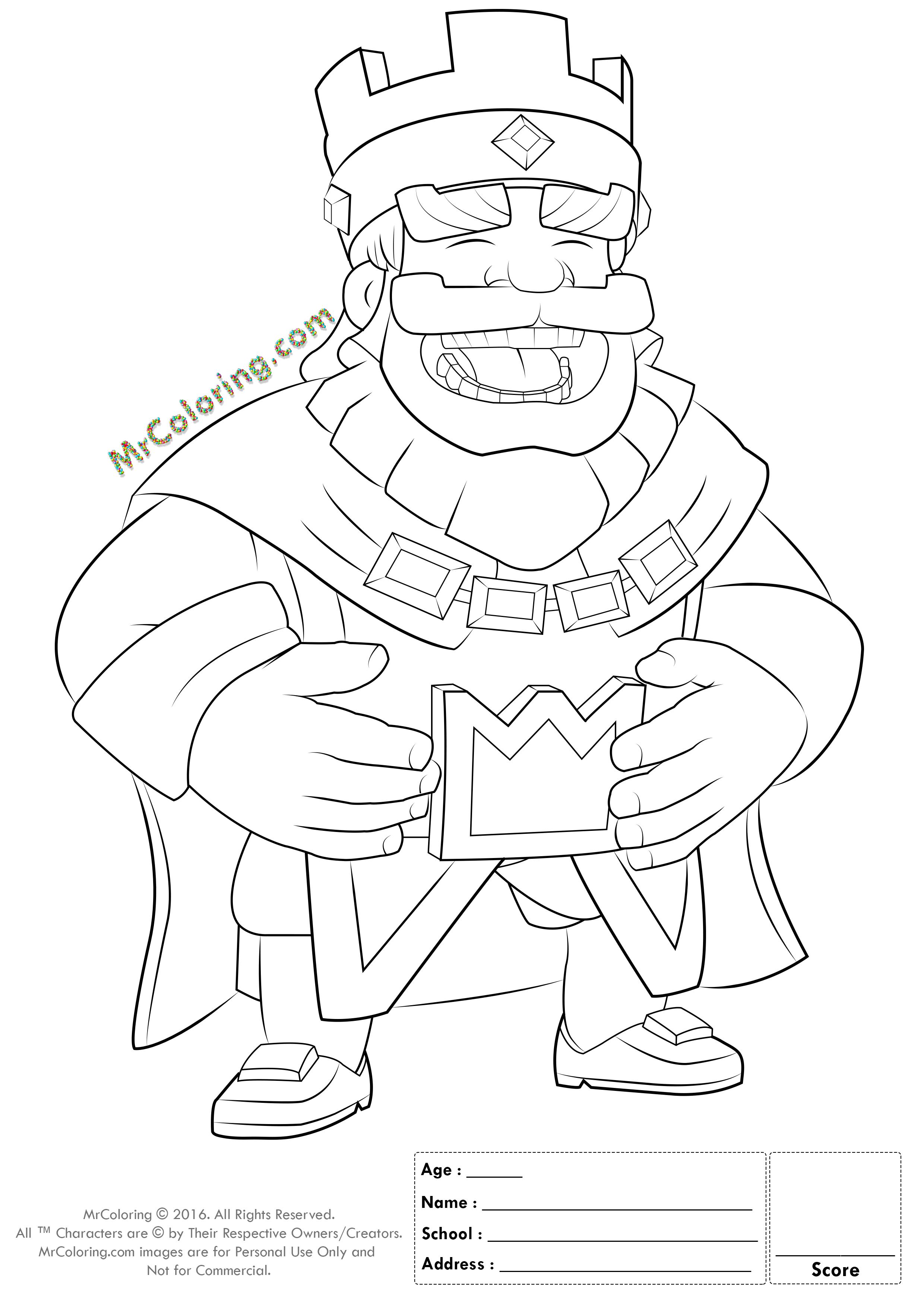 2480x3508 Printable Blue King Clash Royale Online Coloring Pages