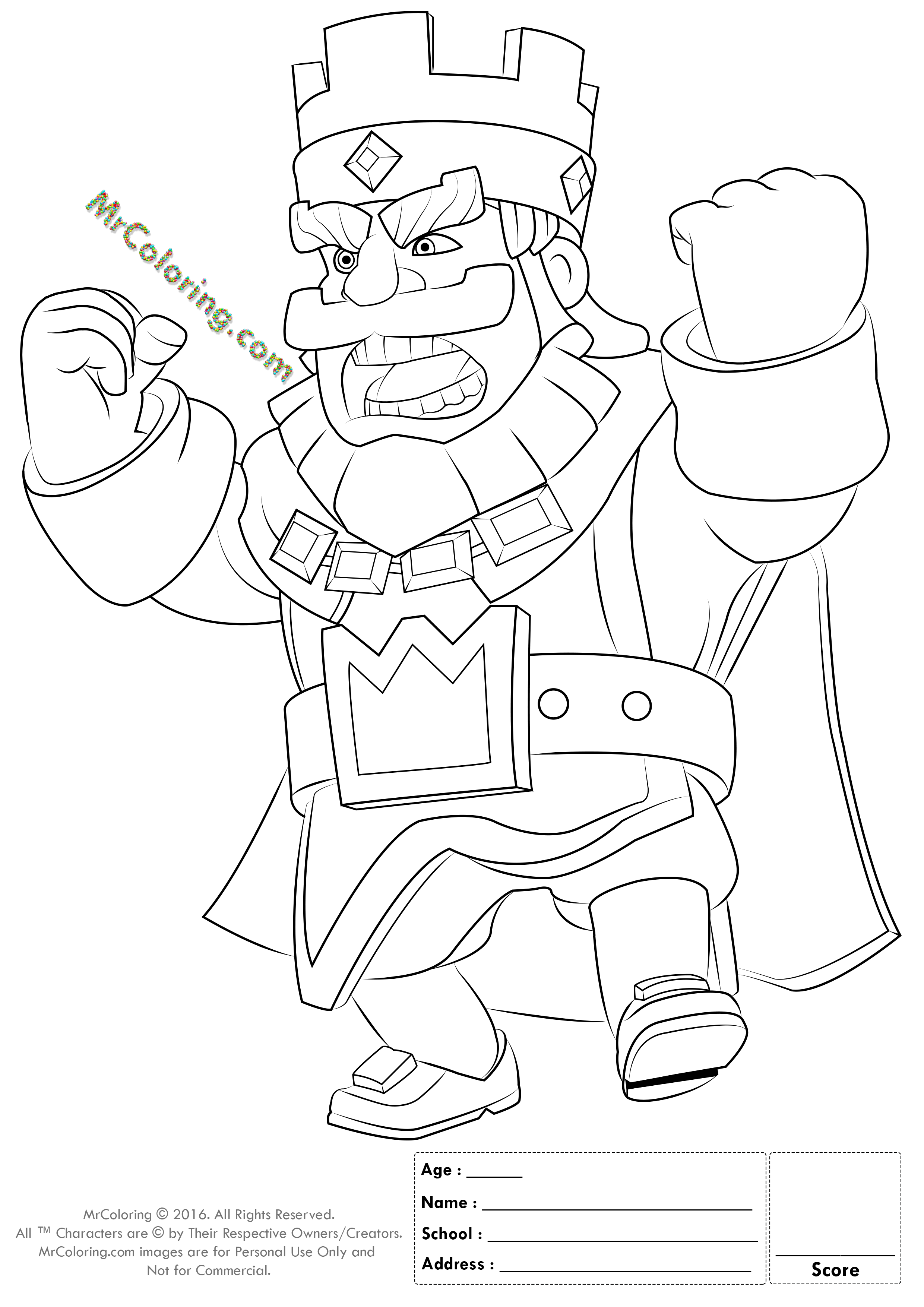 2480x3508 Printable Red King Clash Royale Online Coloring Pages