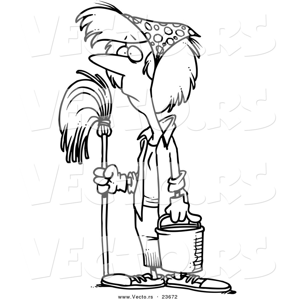 1024x1044 Vector Of A Cartoon Woman Mopping While Spring Cleaning