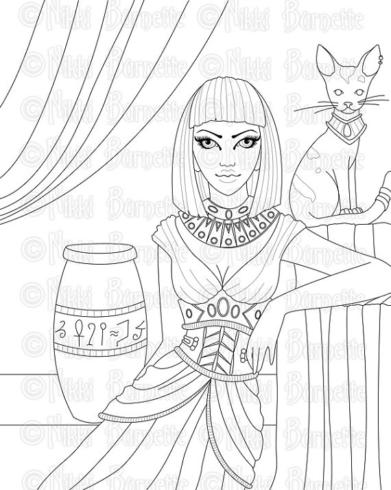 570x713 Digital Stamp Printable Coloring Page Cat Stamp Egyptian