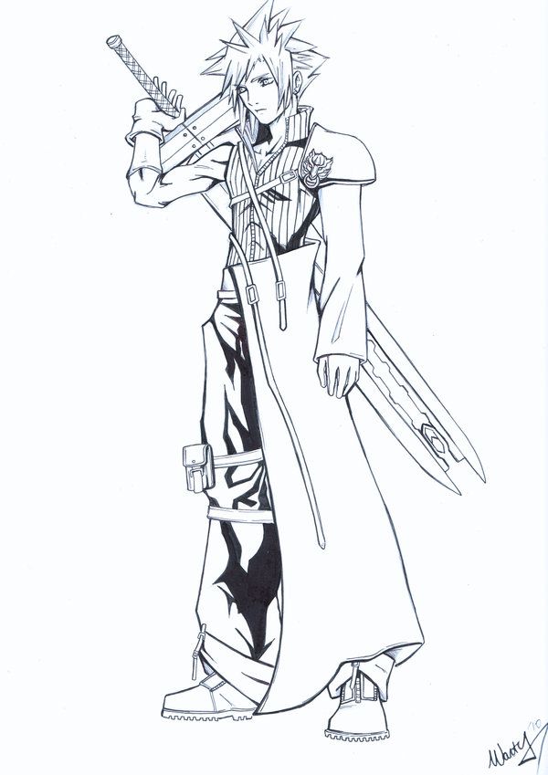600x849 Cloud Strife Advent Children Coloring Pages