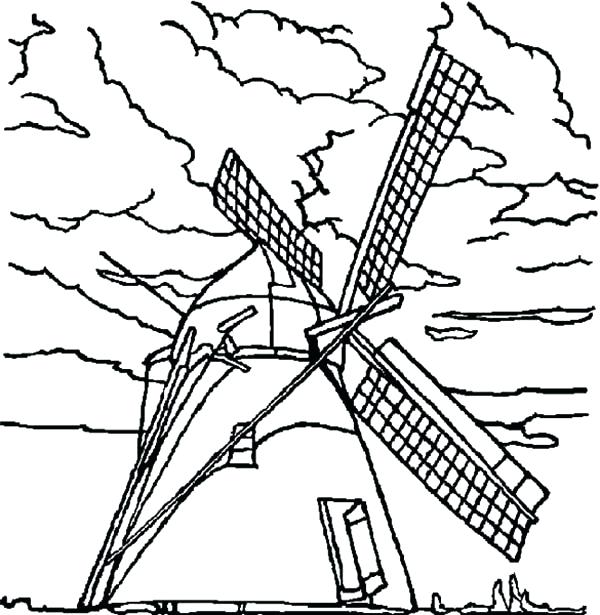 600x615 Rainy Day Coloring Page Windmills On Cloudy Day Coloring Pages