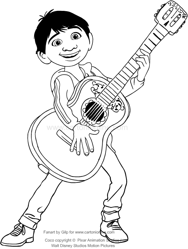 606x802 Drawing Miguel Who Play The Guitar (Coco The Movie ) Coloring Page