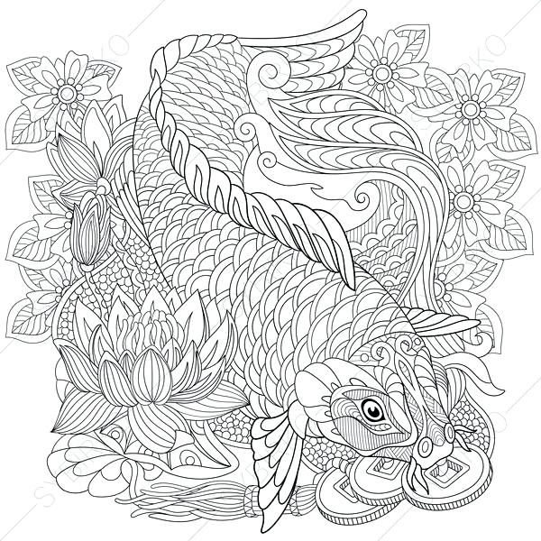 600x600 Koi Fish Coloring Pages Zoom Koi Fish Coloring Pages For Adults