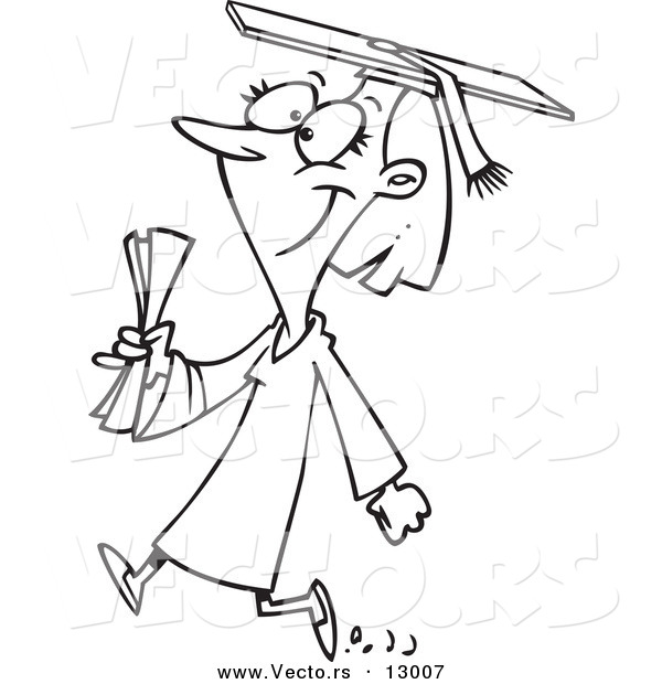 600x620 Vector Of A Happy Female Cartoon College Graduate Walking