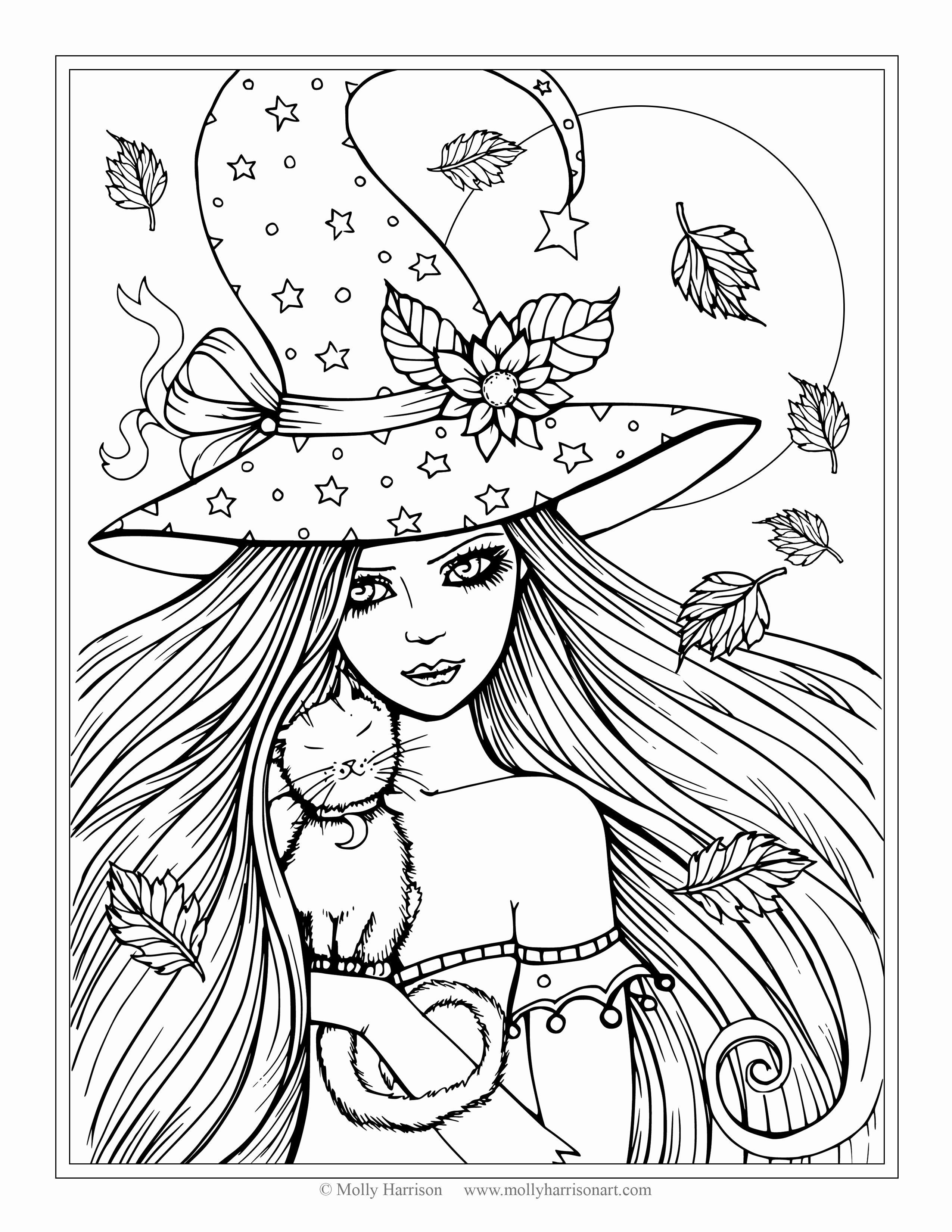 2550x3300 Halloween Color By Numbers Awesome Free Witch And Cat Coloring