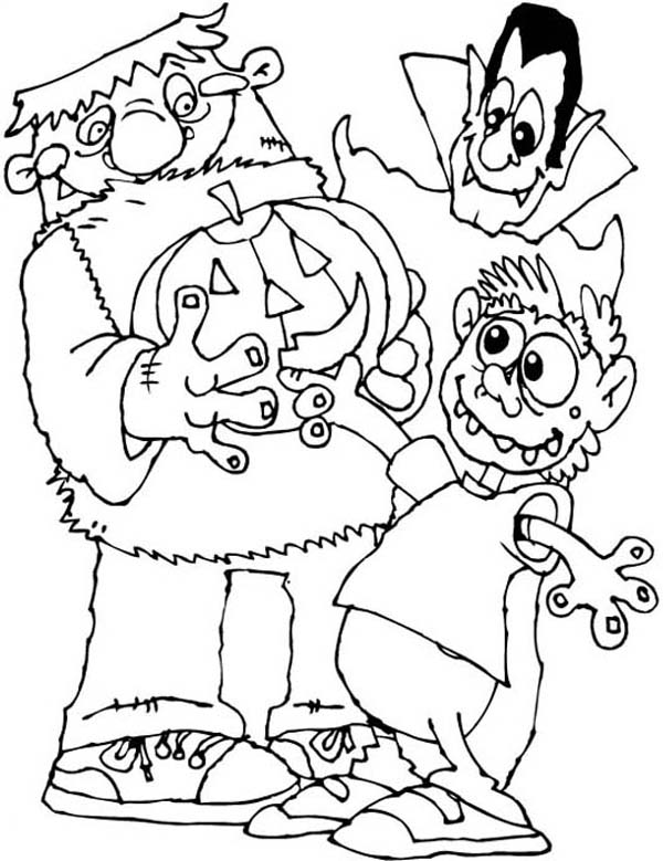 600x779 Pumpkin Jack O' Lantern, Mr Frankenstein And Mr Count Dracula