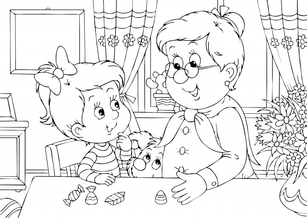 1024x730 Grandma And Me Coloring Page For Grandparent's Day Grandparent'S