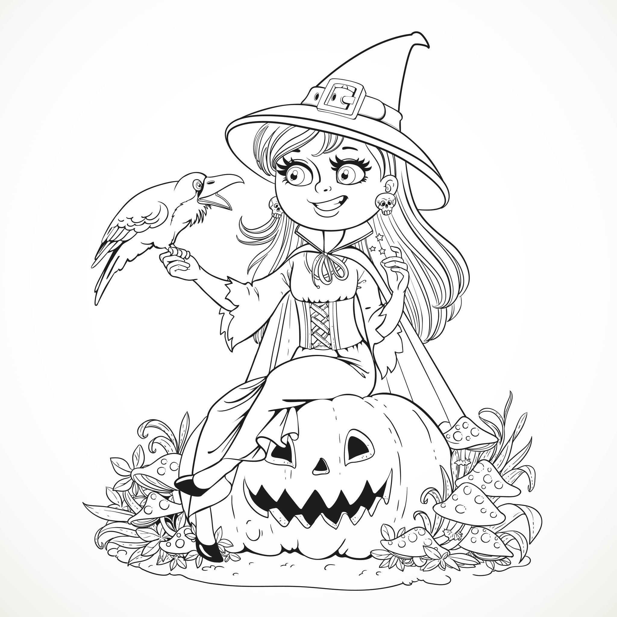2048x2048 Halloween Smiling Witch And Crow By Azuzl