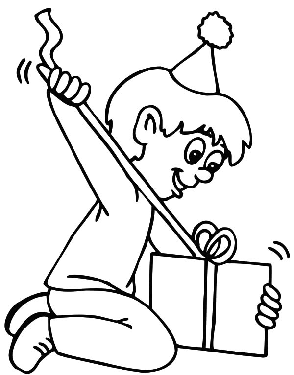 600x766 Birthday Boy Pulling His Birthday Wrapped Ribbon Coloring Pages