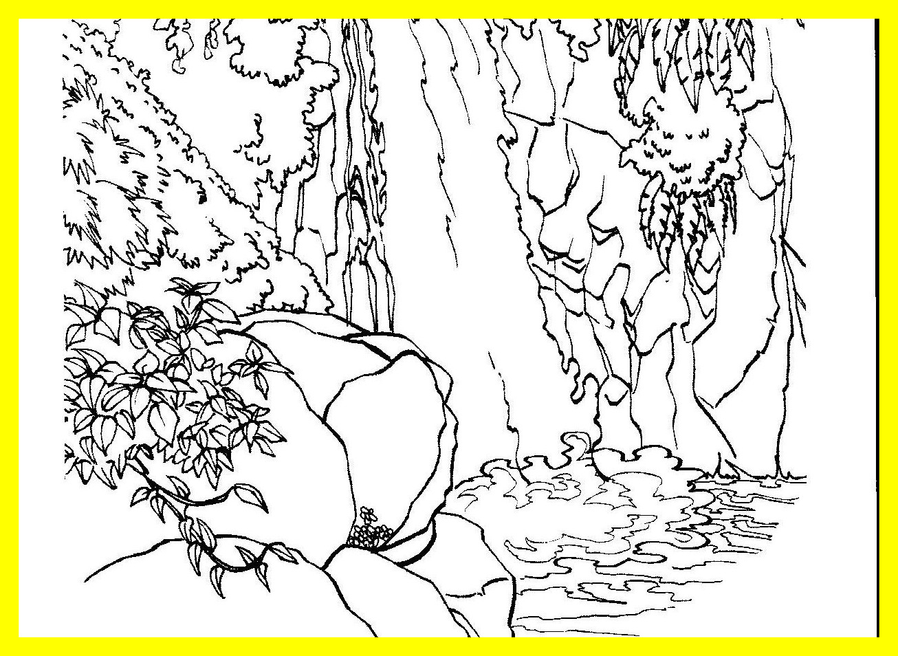 1306x954 Appealing River Scene Coloring Page Waterfall Wood In Nature