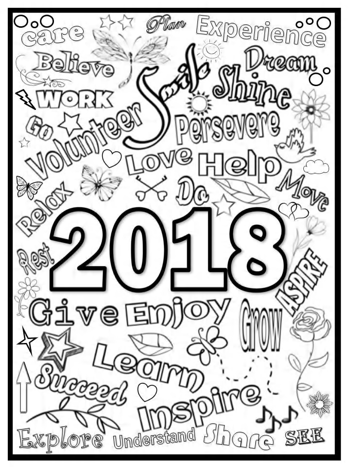 720x960 New Year's Coloring Page 2018, Free Coloring Page