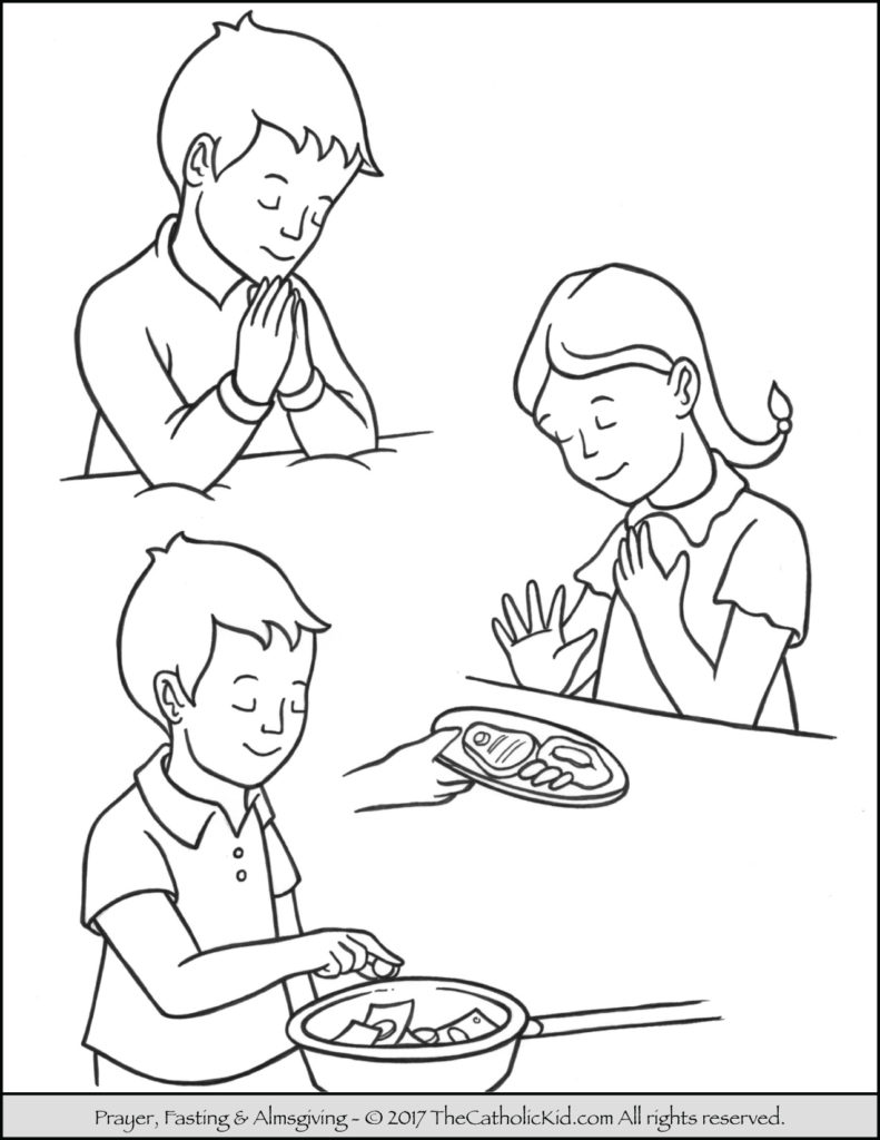 791x1024 Lent Children Pray Fast Almsgiving Coloring Page Inside Giving
